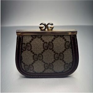 Gucci GG Supreme Coin Purse Arch Kisslock Wallet Brown Monogram Vintage 1970s